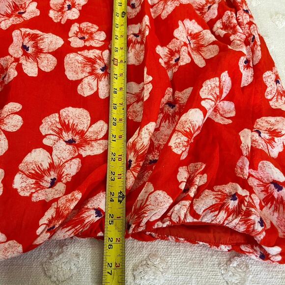 Anthropologie Tiered Gauze Bubble Hem Mini Dress Bright Red Floral Lined Cotton - Picture 8 of 9